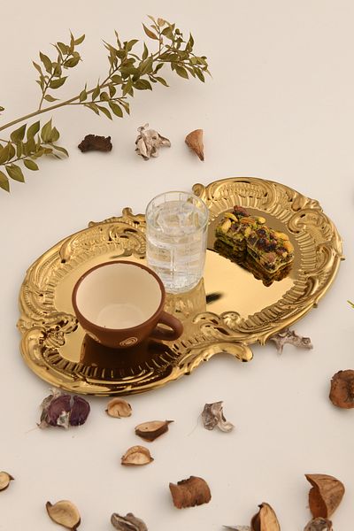 AKSESUAR EVRENİ Silen Stainless Cloud Model Coffee Presentation Tray Gold 1 Piece