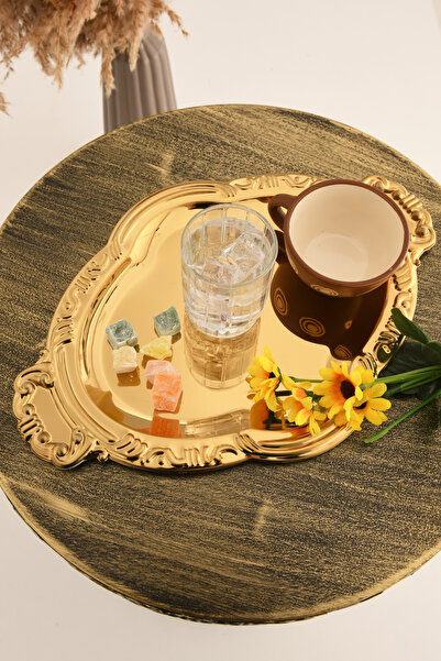 AKSESUAR EVRENİ Elvir Paslanmaz Osmanlı Desen Sunum Tepsisi Gold 1 Adet