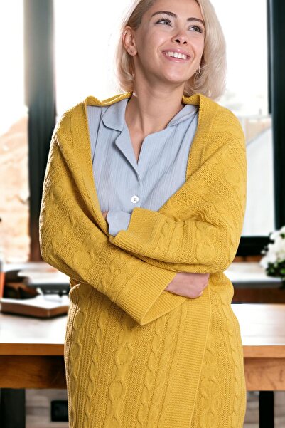 DALİSA Cuo Knitted Knitwear Sofa Shawl, Children's Blanket Mustard - 130x150