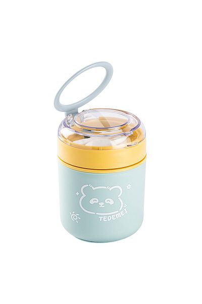 Tantitoni Tedemei Blue Yellow Stainless Steel Round Food Transport Container 530ml