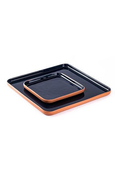 Tantitoni Square Terra Blue Porcelain Double Plate Set 12.2Cm&20.2Cm