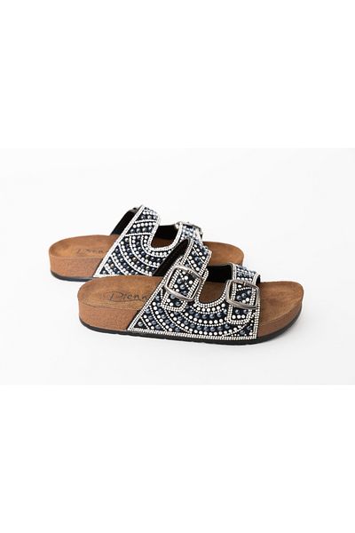 KÜBRA Women's Stone Double Buckle Adjustable Slippers