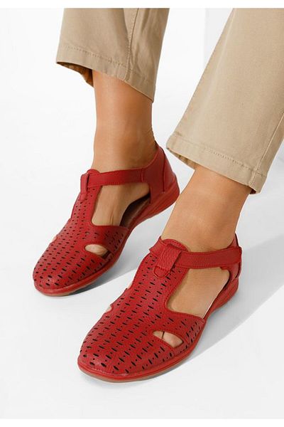 B T Shoes Women's red leather Zelina ballerinas