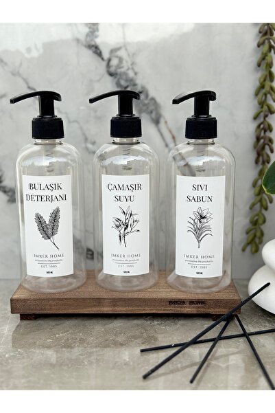 IMKER HOME Mutfak Seti 4'lü Ahşap Stantlı Bulaşık Deterjanı Çamaşır Suyu Sıvı...