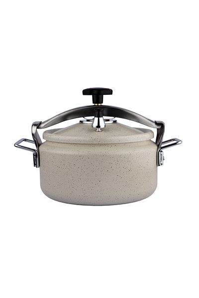ALSAIF Aluminum Granite Pressure Cooker Iron Handle, Short Height, 10 Liter, Color: Pearl White
