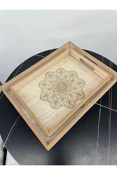 Living Set of 2 rectangular wooden trays with raised edges and a painted base.