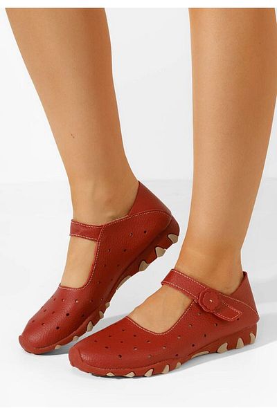 B T Shoes Women's red leather Flary ballerinas