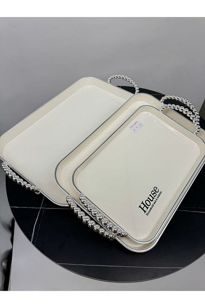 Living 3-piece rectangular tabasi set, beige with a silver touch.