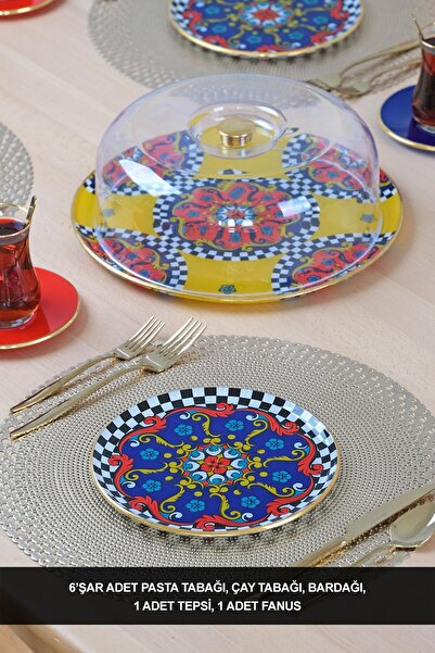 Glore Lenora Altın Yaldızlı 6 Kişilik 19 Parça Pasta Çay Takımı