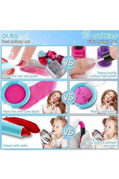 Yelajoy 33-Piece Princess Kids Makeup Set,Safe,Washable, frozen theme,Playset for Girls,Blue
