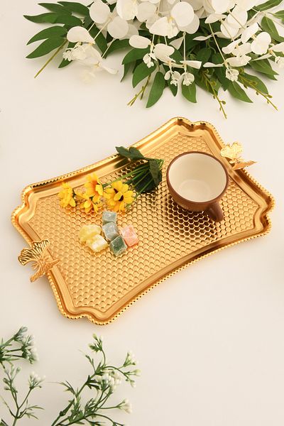 AKSESUAR EVRENİ Fiano Butterfly Honeycomb Model Butterfly Detailed Presentation Tray 1 Piece