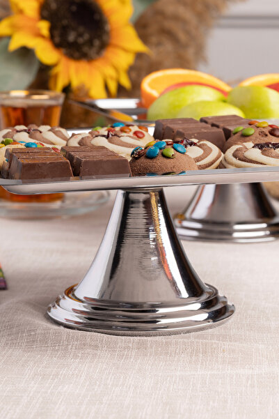 Fiyakalı Ürünler Atölyesi 2-Piece Silver Square, Stylish Cake, Pastry, Cookie and Dessert Serving Presentation Stand with Legs