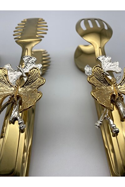 Moon Dizayn Butterfly Gold Tongs, Salad, Pasta and Pastry Presentation Tongs, Stainless Steel 18/10 Food Tongs Set