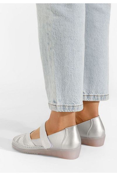 B T Shoes Balerini cu bareta Giorgina argintii