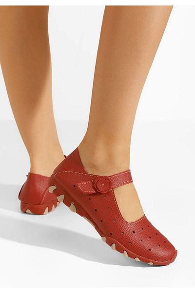 B T Shoes Women's red leather Flary ballerinas