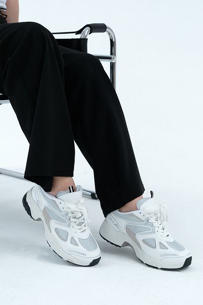 Marjin Damen Sneaker Dicke Sohle Schnürung Mesh Detaillierte Turnschuhe Yuvez Weiß