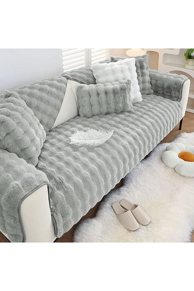 Paris Life Plush Bubble Three-Seat Sofa Cover, All Closes Like in the Photo (2Pcs 80X200+2Pcs 80X80) 4 Pieces
