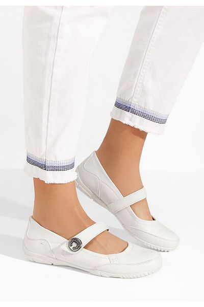B T Shoes Balerini cu bareta Chedia albi