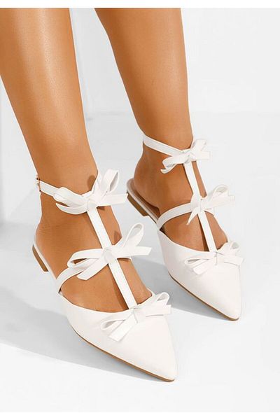 B T Shoes Balerini cu bareta Ancisa albi