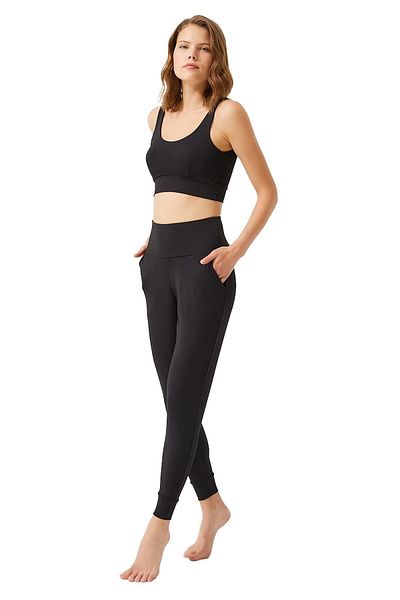 Cottonhill Black High Waist Women's Double Pocket Jogger Sweatpants