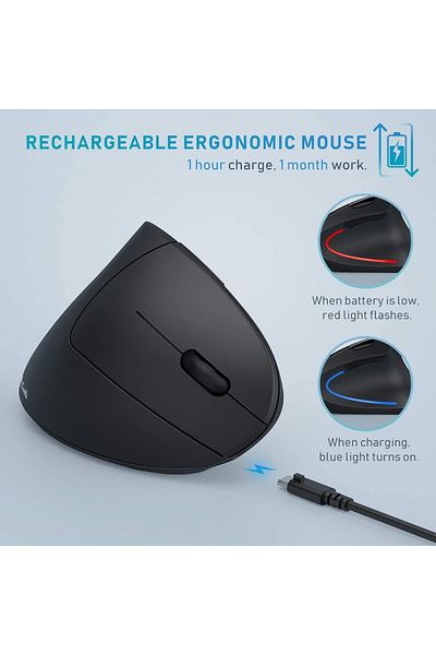 trands Ergonomic Vertical 2.4GHz Optical Wireless Mouse 6 Buttons 3 Adjustable DPI 1000 1200 1600