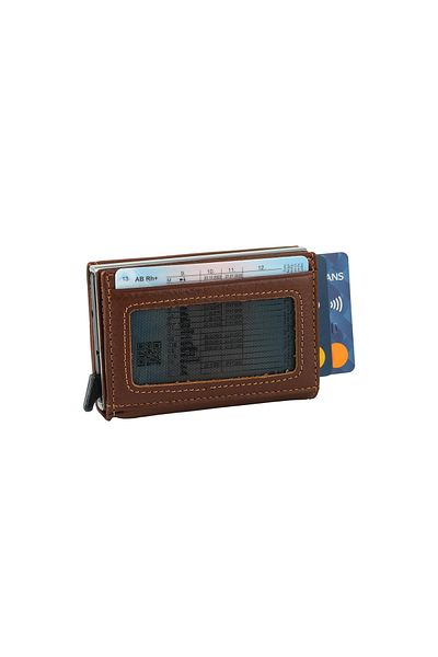 Bagacar Καφέ Unisex Γνήσιο Δερμάτινο Πορτοφόλι Αυτόματης Μεταφοράς Κάρτας