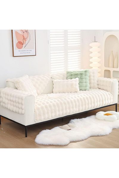 Paris Life Plush Bubble Three-Seat Sofa Cover, All Closes Like in the Photo (2Pcs 80X200+2Pcs 80X80) 4 Pieces