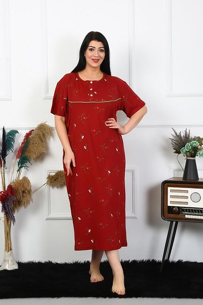 Celira Women's Large Size Short Sleeve Claret Red Mother's Nightgown 1370