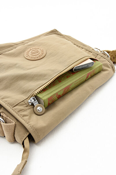 Morpelikan Water Resistant K. Khaki Crinkle Fabric Adjustable Cross Strap Work School and Shoulder Bag