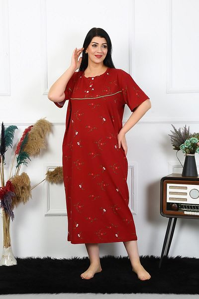 Celira Women's Large Size Short Sleeve Claret Red Mother's Nightgown 1370