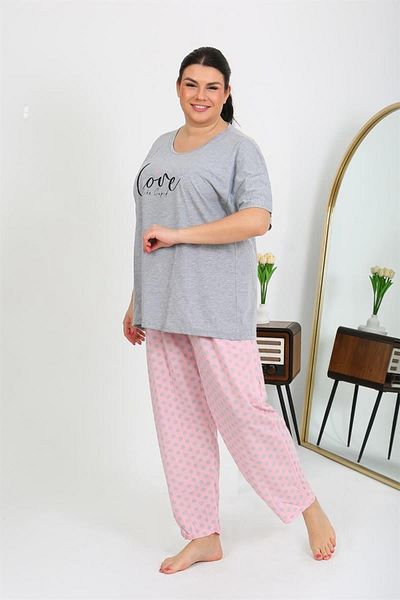 Celira Gray Combed Cotton Pajamas Set - Women's Plus Size, Short Sleeve 202408