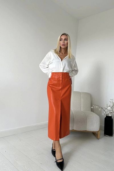 Butik Orange Slit Ornamental Patchwork Skirt