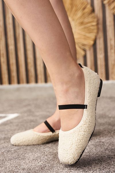 İmerShoes Balerini albi de zi cu zi pentru femei, din cauciuc de pluș, cu vârf oval, pantofi ușori confortabili 373
