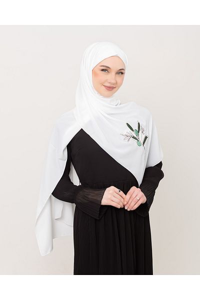 Zaytoon Şal de culoare albă poliester Palestina ramură de măslin brodat colorat S 100030