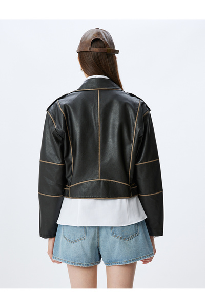 Koton Jachetă motociclist spălată cu fermoar din piele artificială, cu detaliu de curea