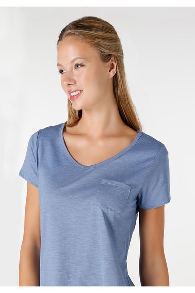 Colin's Tricou albastru cu mânecă scurtă pentru femei, cu decolteu în V, cu croiala normală, Cl 1034536