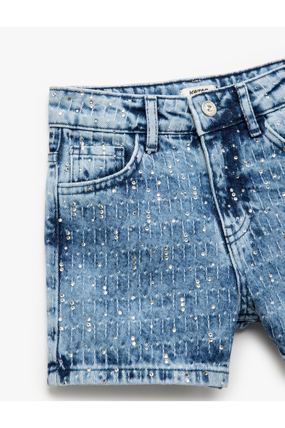 Koton Pamuklu Cepli Taş Detaylı Denim Şort