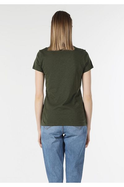 Colin's Regular Fit V Neck Knitted Women Khaki Short Sleeve T-shirt Cl1034536