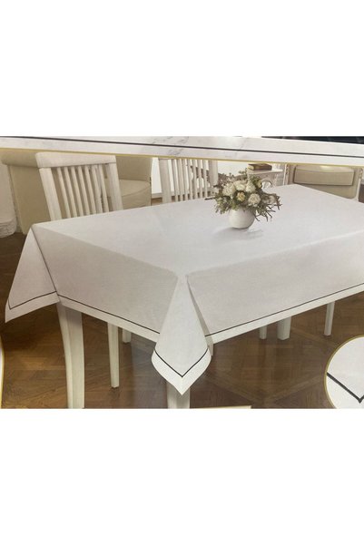 Ceki Home Striped Cream Tablecloth White Stain-Resistant Fabric Tablecloth