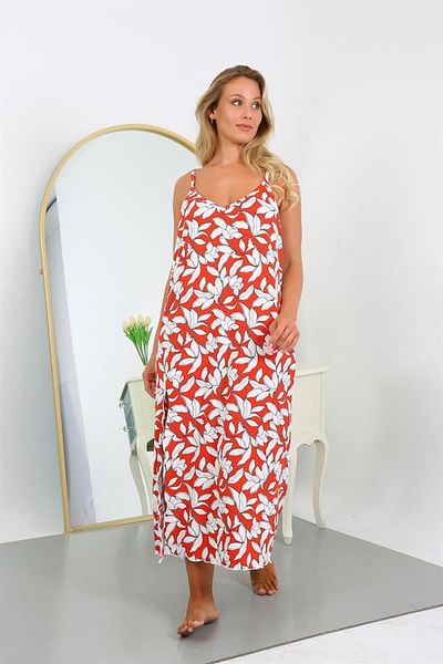Celira Women's Large Size Rope Strap Cotton Long Nightgown 12105