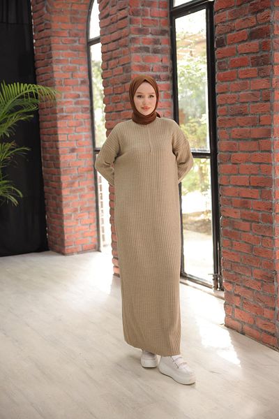 Nissra Ankanoor Mink Zippered Collar Detailed Knitwear Dress Anka 257006