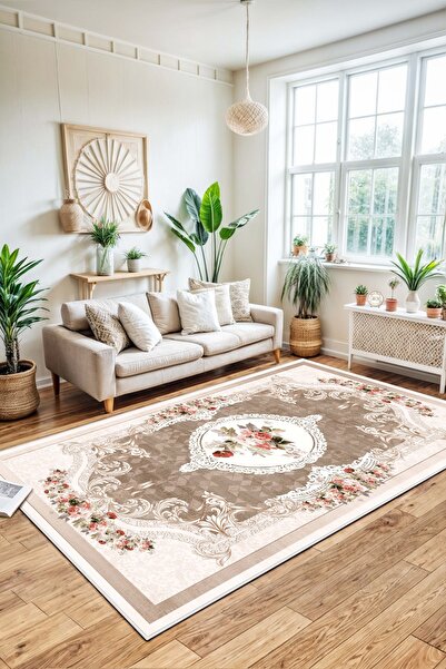 West Home Dijital Baskı Yıkanabilir Kaymaz Taban Salon Halısı Mutfak Halısı Y...