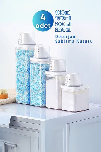 GRİMOR Life صندوق تخزين المنظفات وملصقات مقاومة للتسرب 4 لتر 1100 - 1800 - 2300 - 2800 مل