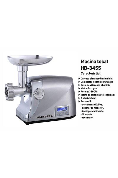 Hausberg Kuchyňský robot Hausberg HB-3455, 3500 W, 2 kg/min, lis na zeleninu, hliníkové pouzdro, měděný motor