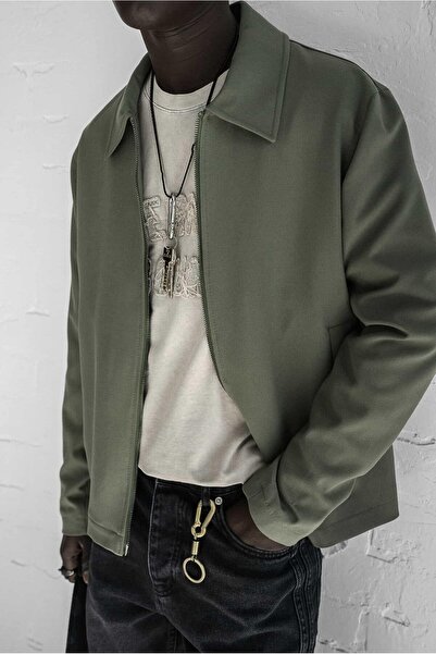 ablukaonline Ανδρικό λεπτό μπουφάν με φερμουάρ Relaxed Fit Πράσινο