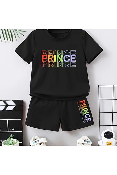THEKONT Prince Printed Tshirt-Shorts Top and Bottom Set