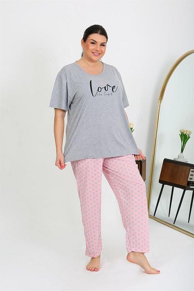 Celira Gray Combed Cotton Pajamas Set - Women's Plus Size, Short Sleeve 202408