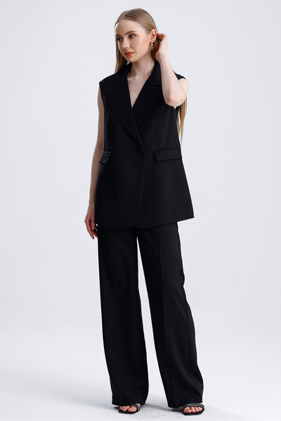 MD trend Women's Double Breasted Oversize Vest and Palazzo Trousers Double Classic Set