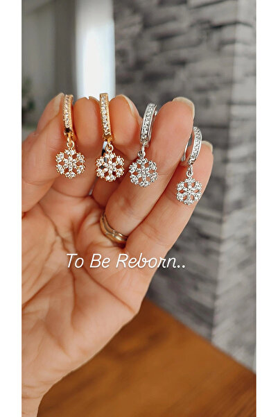 To Be Reborn Çelik Çocuk Küpesi Kar Tanesi Zirkon Taşlı Kuyumcu İşçiliğinde