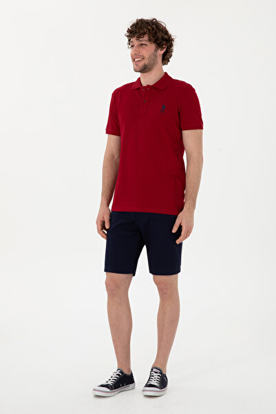 U.S. Polo Assn. Men's Slim Fit Polo Neck Claret Red Basic T-Shirt 50298041 -Vr014